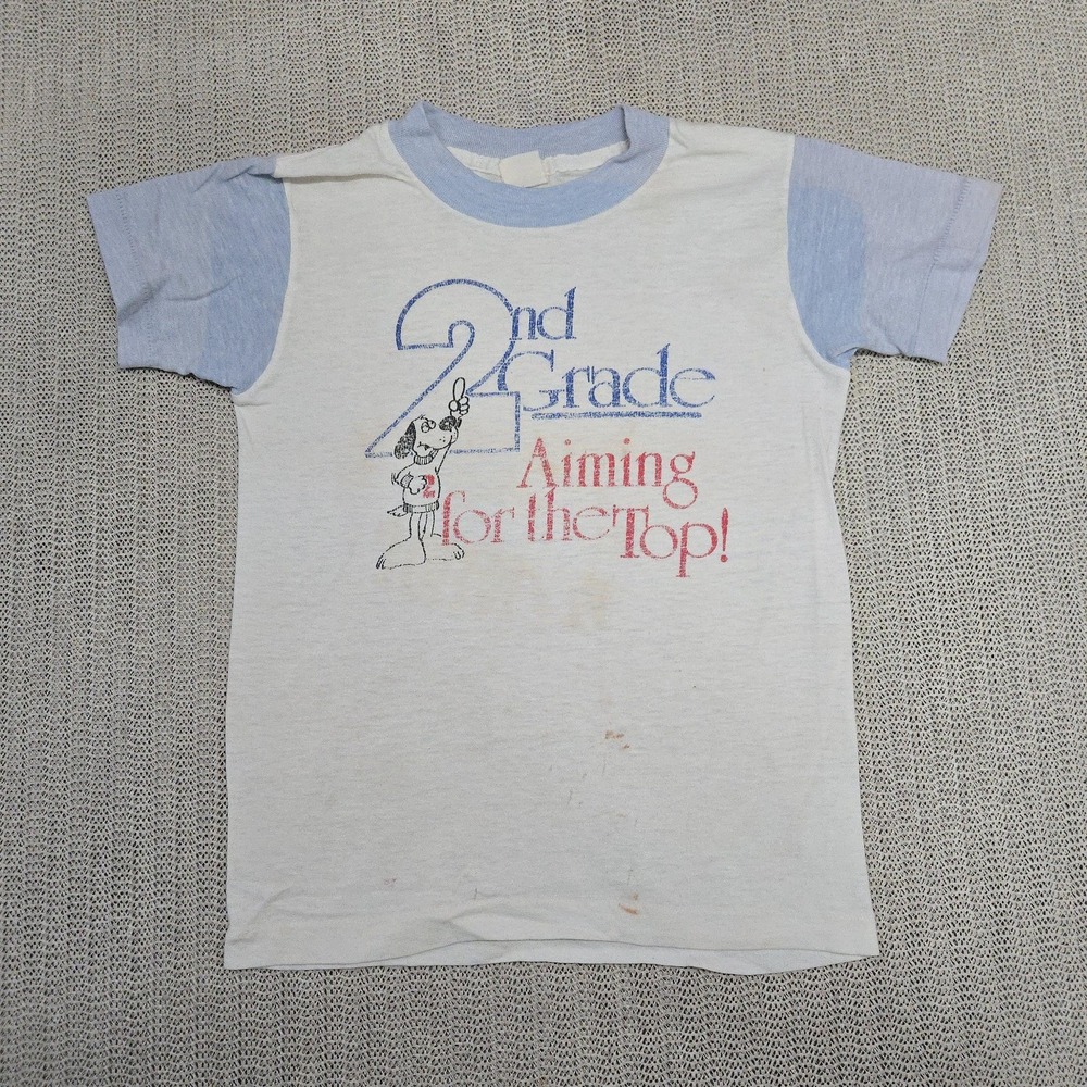 Vintage Devknit Shirt Youth Medium White 2nd Grade Ringer Graphic Tee School